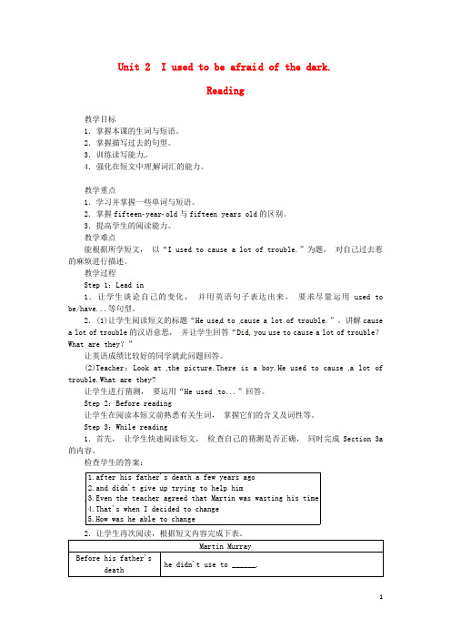 九年级英语全册 Unit 2 I used to be afraid of the dark Reading教案 人教新目标版