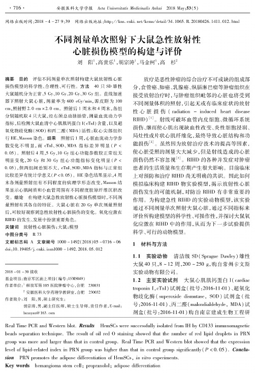 不同剂量单次照射下大鼠急性放射性心脏损伤模型的构建与评价
