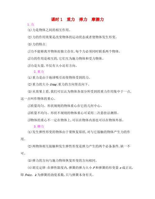 高考物理总复习 第二单元 相互作用 课时1 重力 弹力 摩擦力(含解析)