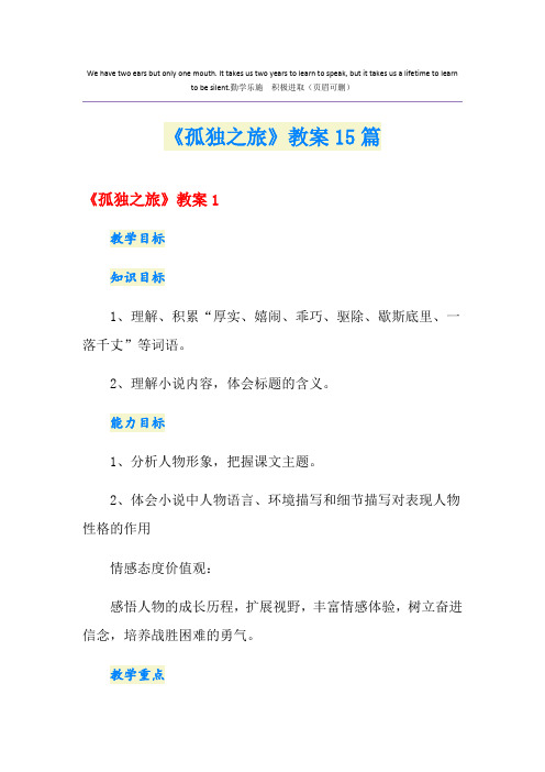 《孤独之旅》教案15篇