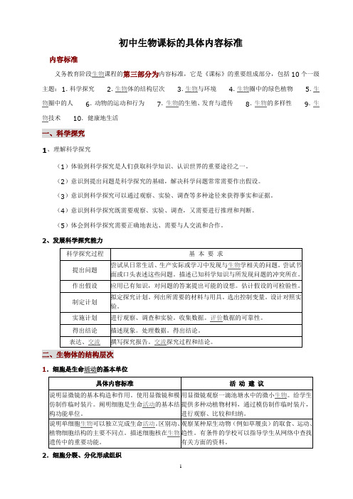 初中生物新课程标准-具体内容标准