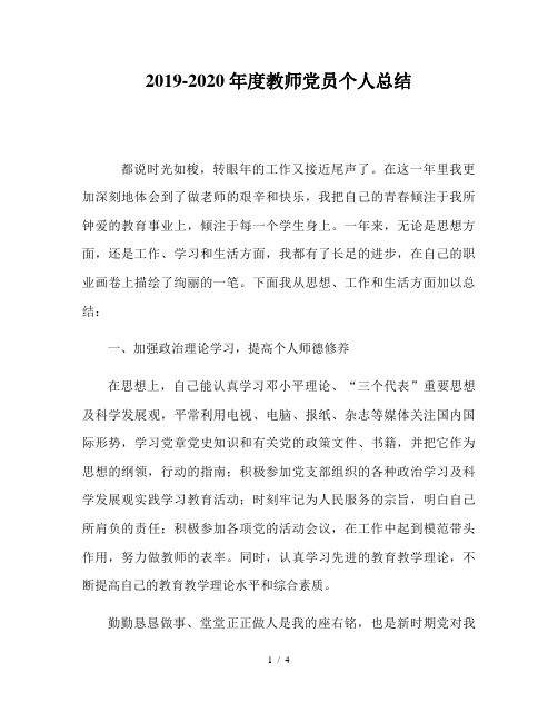 2019-2020年度教师党员个人总结