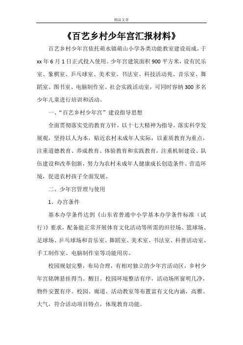 《百艺乡村少年宫汇报材料》