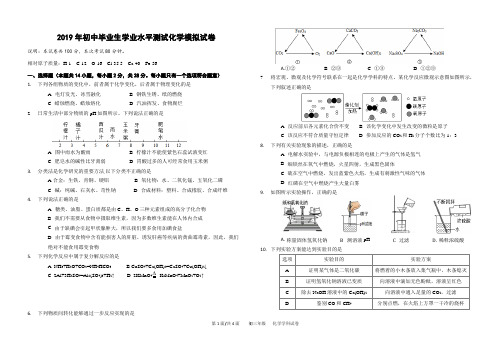 2019年初中毕业生学业水平测试化学模拟试卷及答案