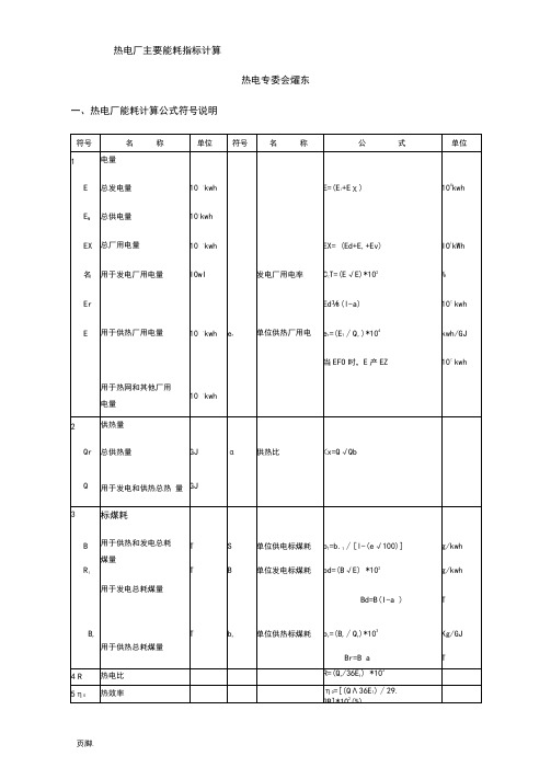 热电厂主要能耗指标计算