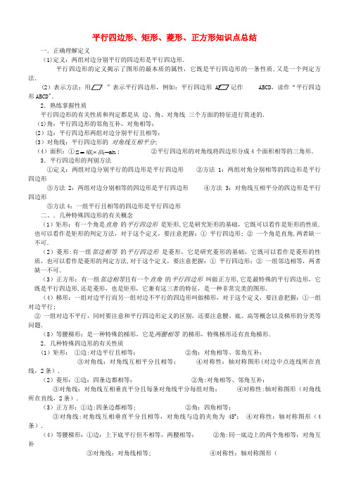 马关县二中八年级数学下册 第十八章 平行四边形知识点总结 新人教版 (2)