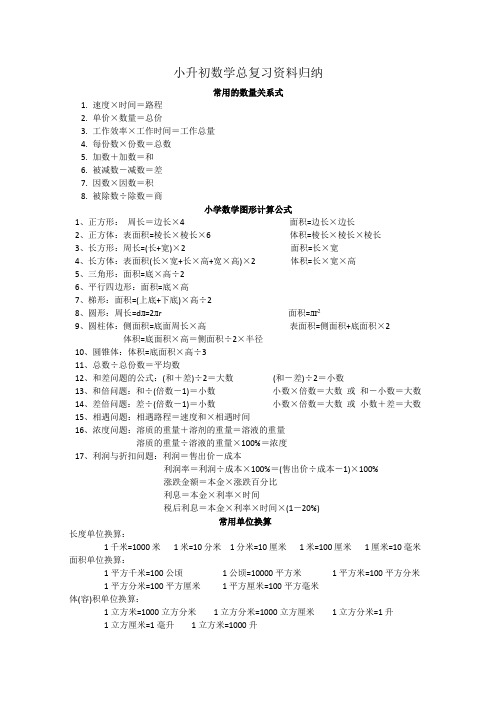 小升初数学总复习资料归纳