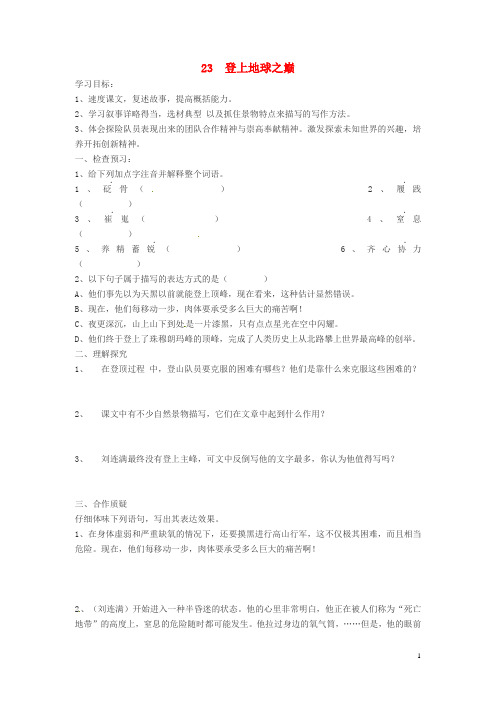 2016春七年级语文下册第五单元23登上地球之巅学案(2)(新版)新人教版