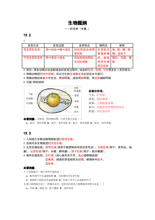 八年级上册生物复习提纲(北师大版)