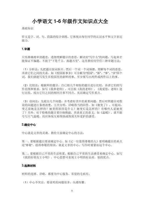 小学1-6年级作文知识点