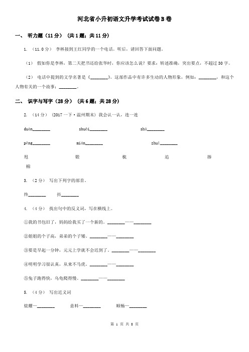河北省小升初语文升学考试试卷B卷