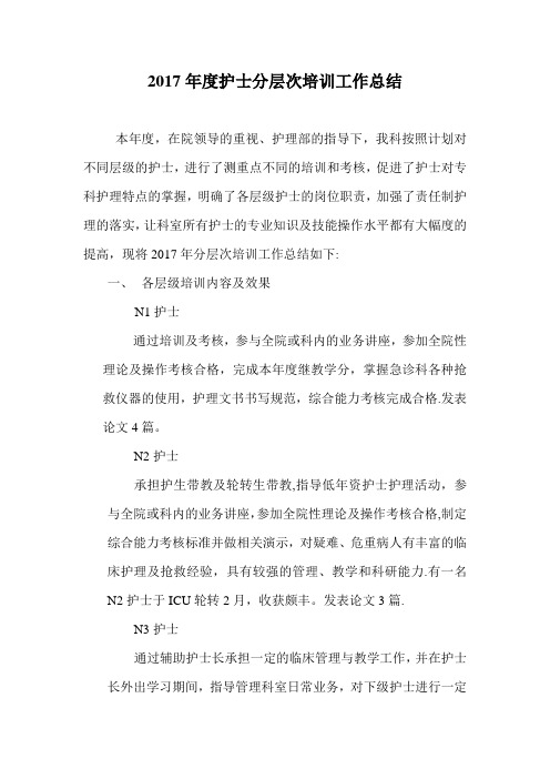 2017年度护士分层次培训工作总结