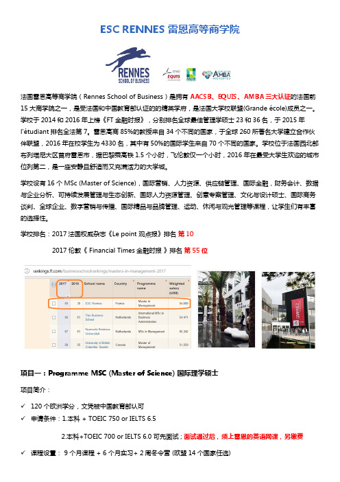 ESC RENNES 雷恩高等商学院简介