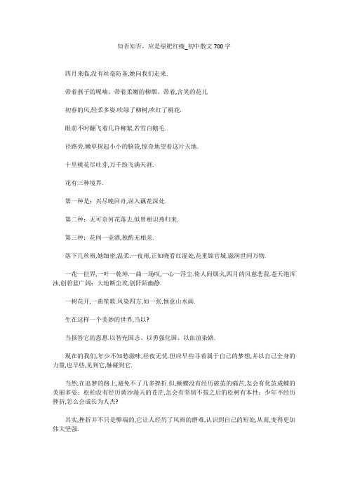 初中作文：知否知否,应是绿肥红瘦_初中散文700字