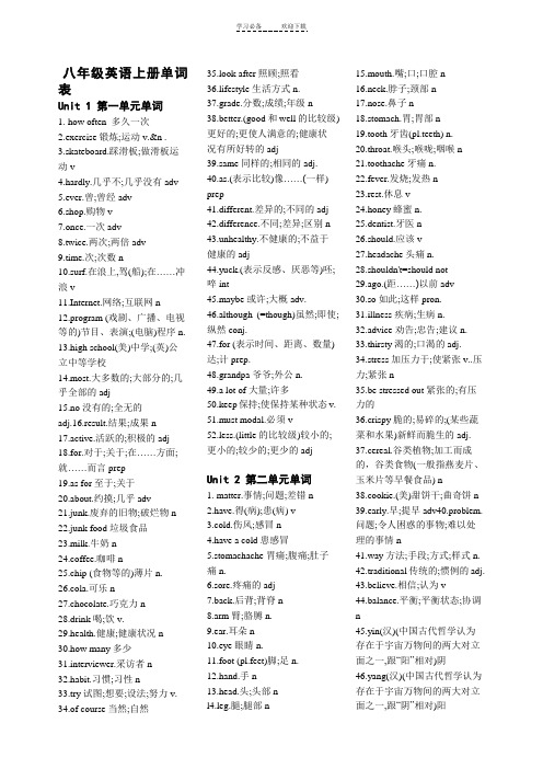 八年级(上下册)英语单词表