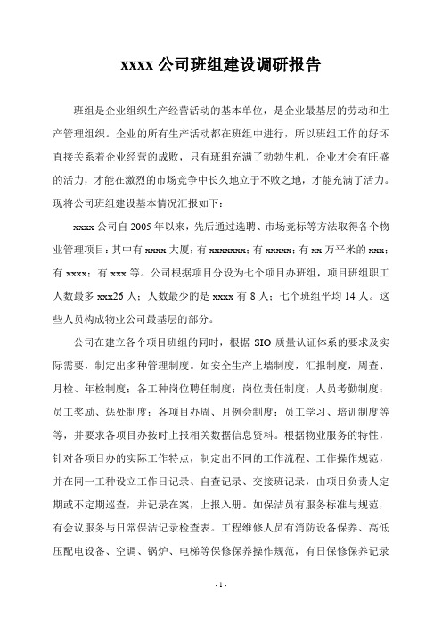 xxxx公司班组建设调研汇报