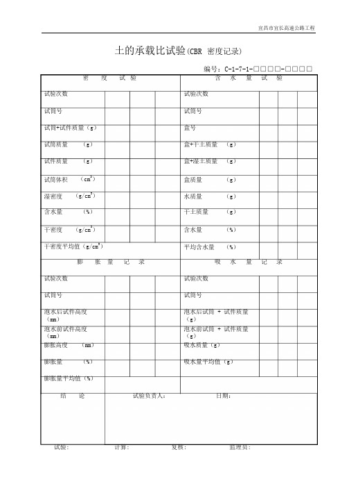 公路(新版)资料表格  试验用表(C类表格)C1-7-1