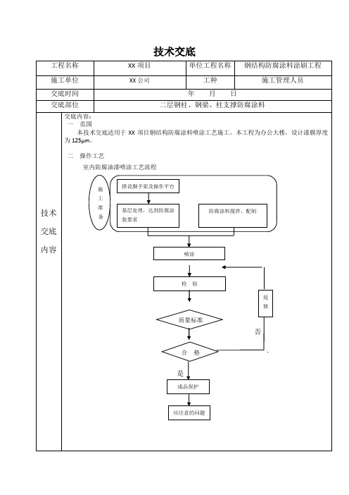 钢结构防腐涂料施工技术交底