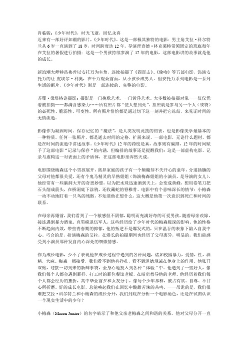 肖临骏：《少年时代》,时光飞逝,回忆永真