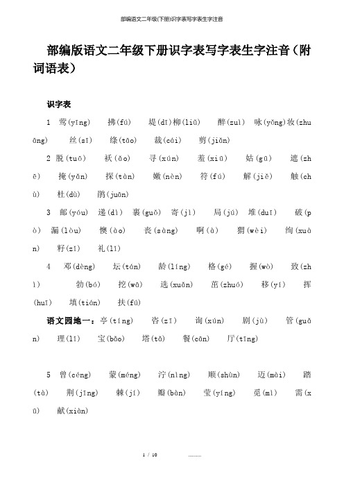 部编语文二年级(下册)识字表写字表生字注音