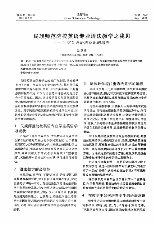 民族师范院校英语专业语法教学之我见——注重英语语法意识的培养