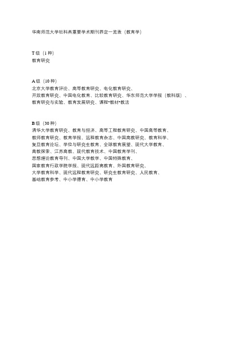 华南师范大学社科类重要学术期刊界定一览表(教育学)