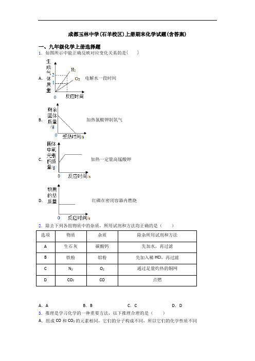 成都玉林中学(石羊校区)初三化学上册期末化学试题(含答案)