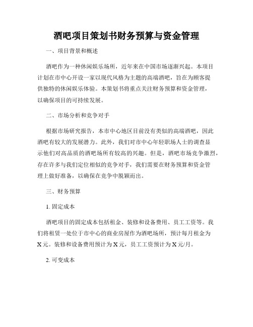 酒吧项目策划书财务预算与资金管理