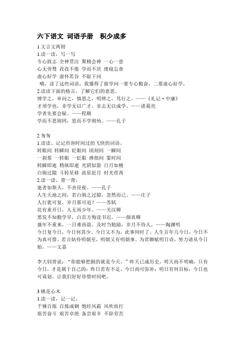 六下语文 词语手册  积少成多