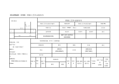 0Cr25Ni20(310S)焊接工艺作业指导书