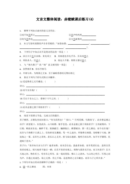 高考语文复习专项练习文言文整体阅读：赤壁赋(4) Word版含答案.doc