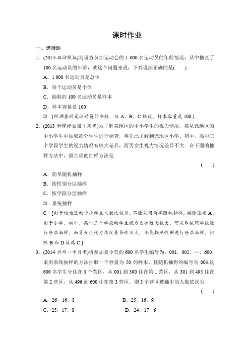 2015《创新大课堂》高三人教版数学(理)一轮复习课时作业 第九章 统计、统计案例、算法初步 第一节