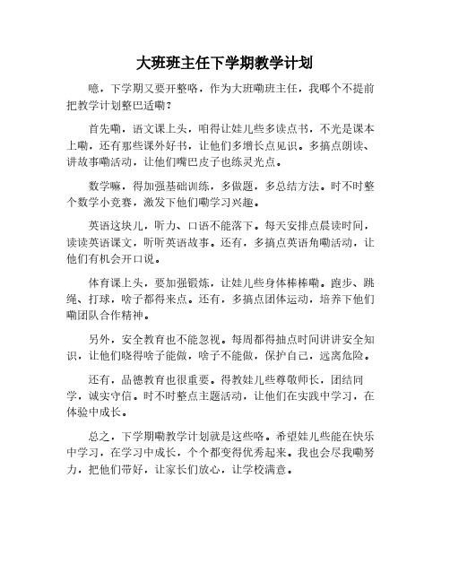 大班班主任教育教学计划下学期