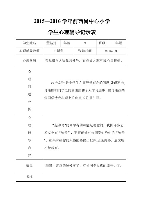 小学心理咨询记录表18份【范本模板】