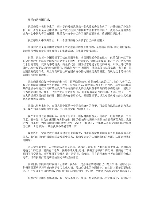 2019年初中生入团志愿书格式300字