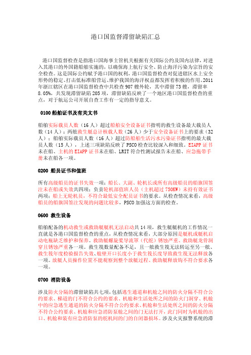 港口国监督滞留缺陷汇总