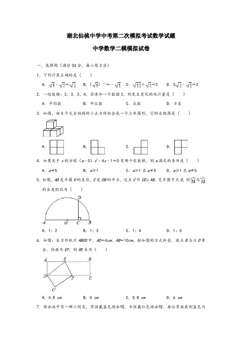 湖北仙桃中学中考第二次模拟考试数学试题