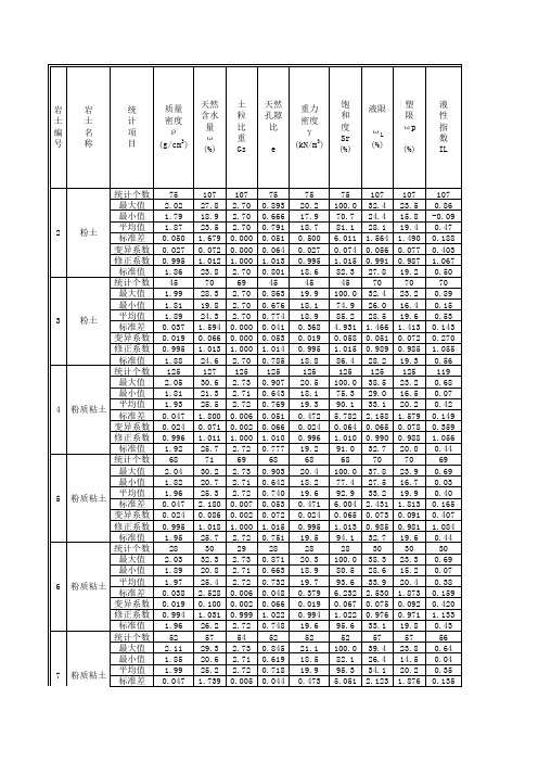 物理力学指标统计表