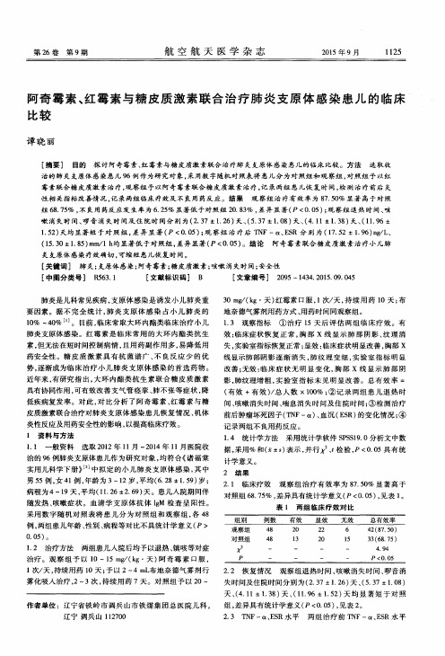 阿奇霉素、红霉素与糖皮质激素联合治疗肺炎支原体感染患儿的临床比较