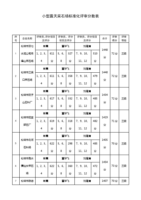 小型露天采石场标准化评审分数表
