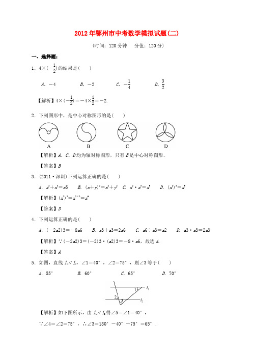 湖北鄂州市中考数学 模拟试题试卷(二)