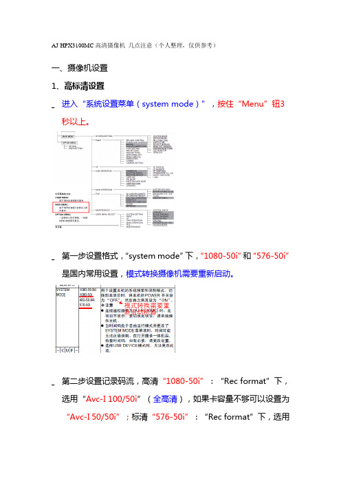 AJ-HPX3100MC高清摄像机 几点注意资料