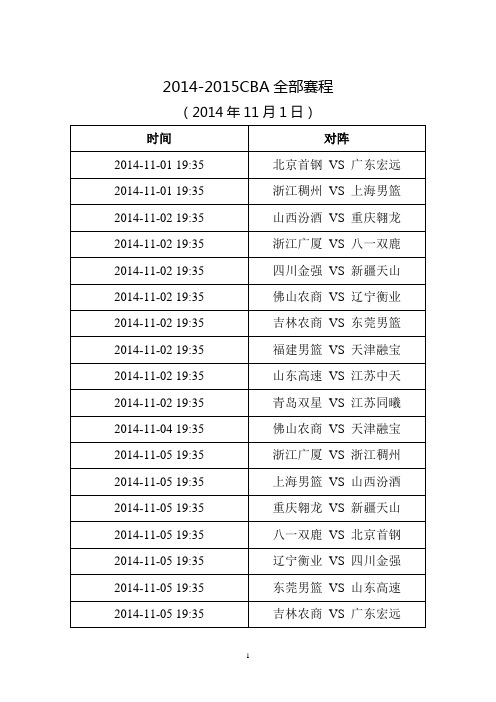 2014-2015CBA赛程(精装版)