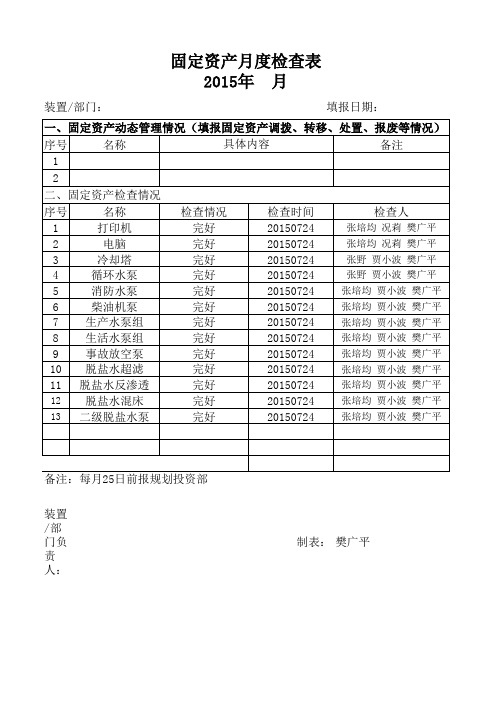 固定资产月度检查报表