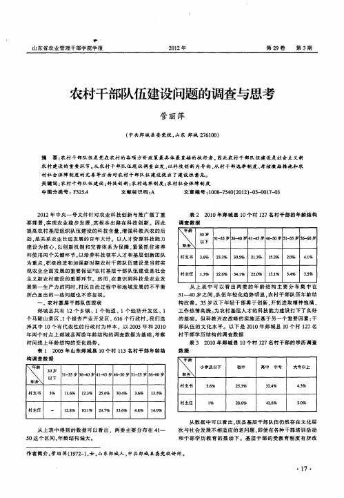 农村干部队伍建设问题的调查与思考