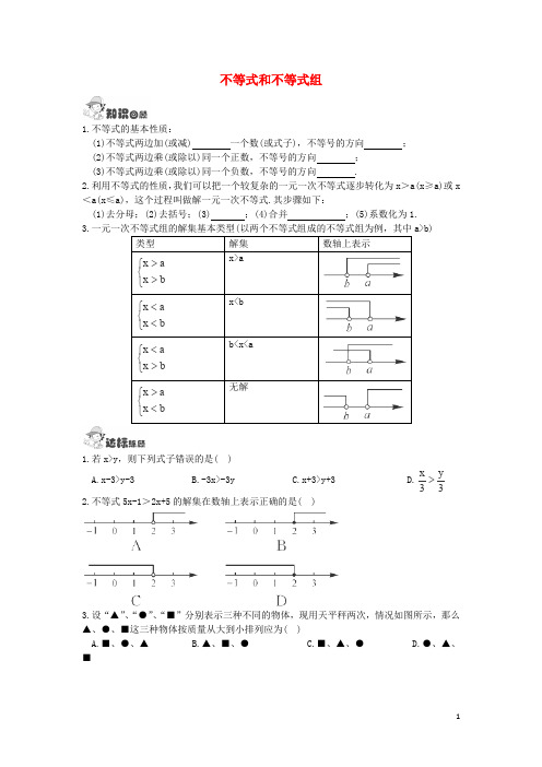 中考数学一轮复习 七下 第9章 不等式和不等式组