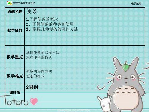 高教版中职语文基础模块上册：写作《应用文-便条》ppt课件(1)