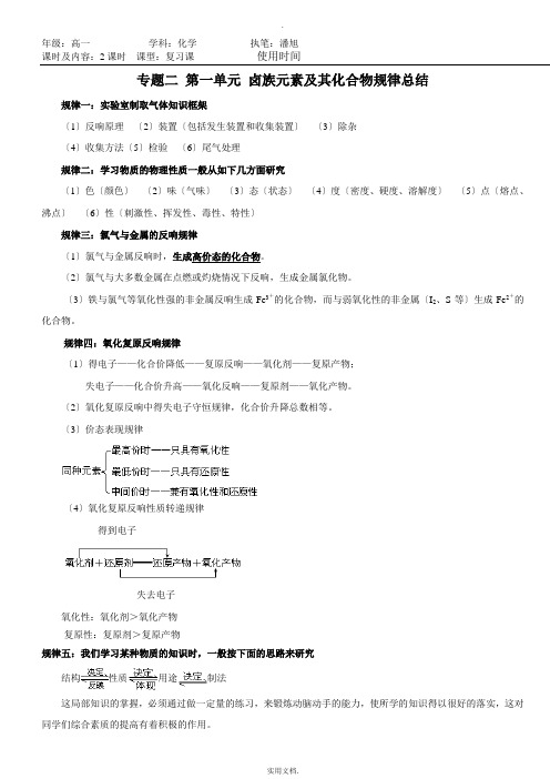 卤族元素及其化合物规律总结