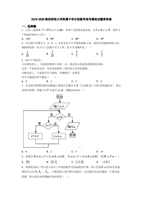 2019-2020陕西师范大学附属中学分校数学高考模拟试题带答案