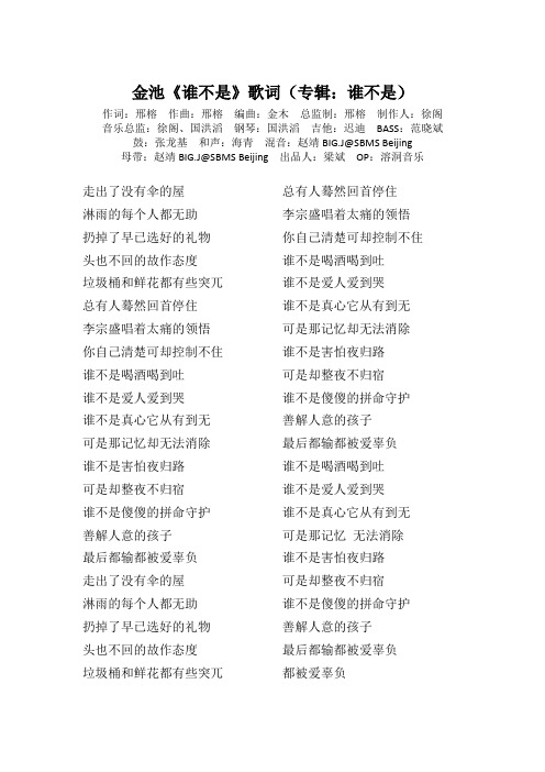 金池《谁不是》歌词(专辑：谁不是)